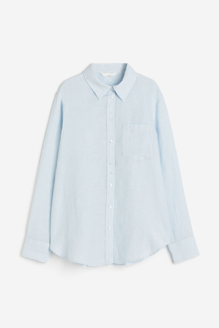 H & M - Linnen overhemdblouse - Blauw