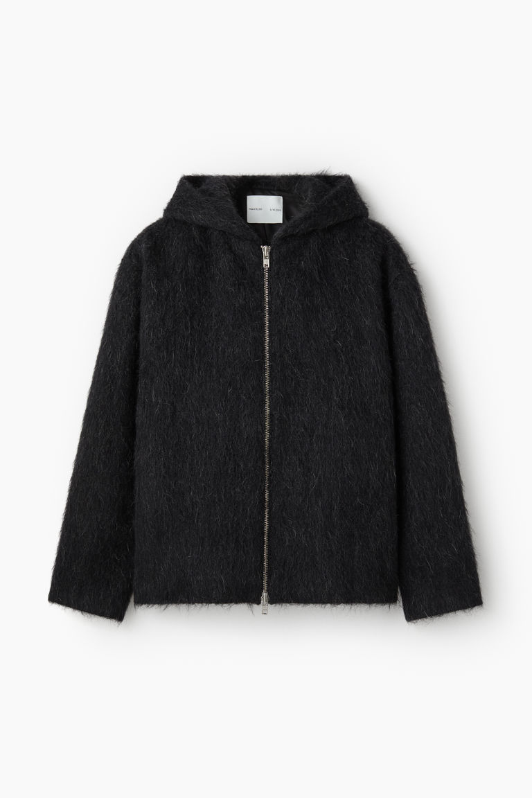 H & M - Fluffy capuchonvest van wolmix - Zwart