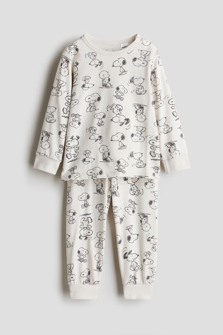 H & M - Katoenen pyjama met print - Beige