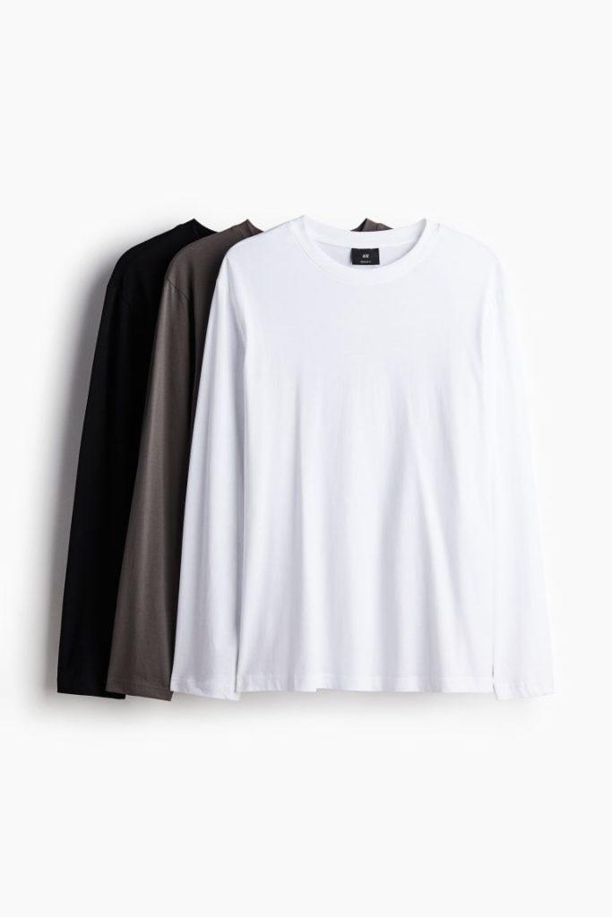 H & M - Set van 3 tricot shirts - Regular Fit - Zwart