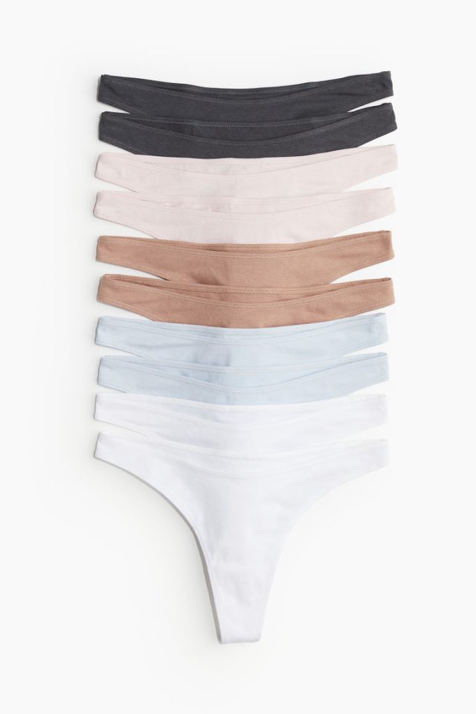 H & M - Set van 10 katoenen slips - Thong - Roze