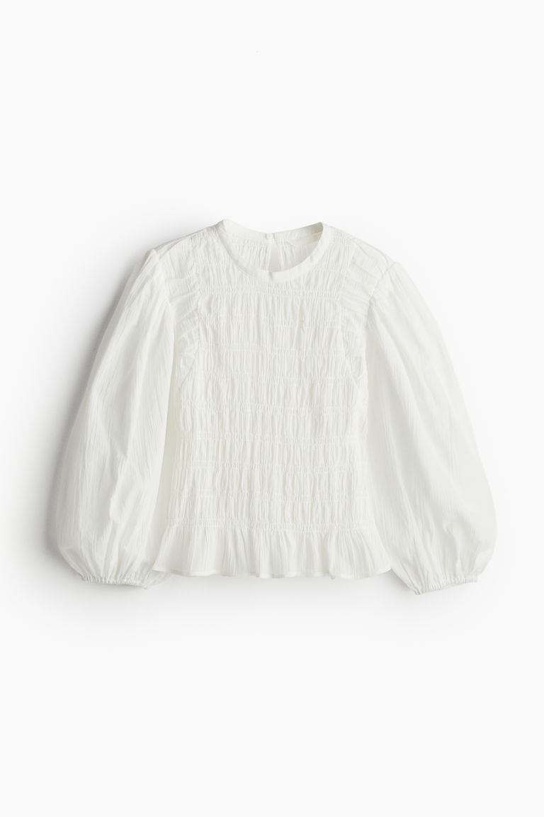 H & M - Blouse met smokwerk - Wit