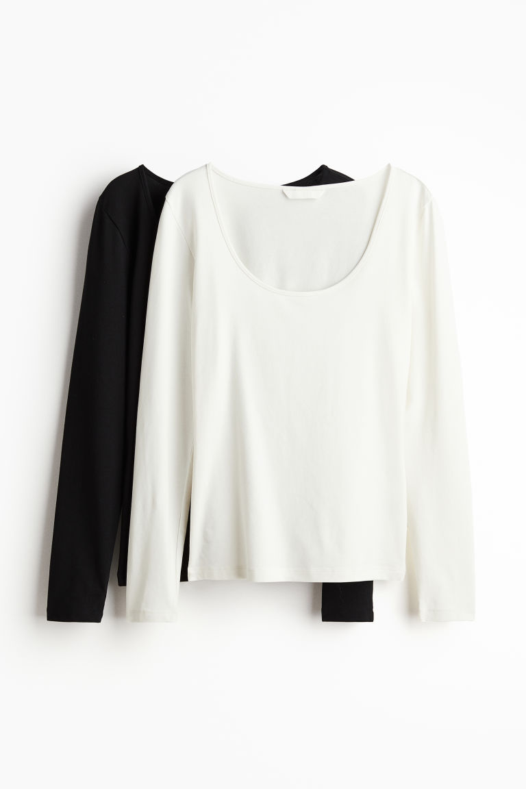 H & M - Set van 2 tricot tops - Zwart