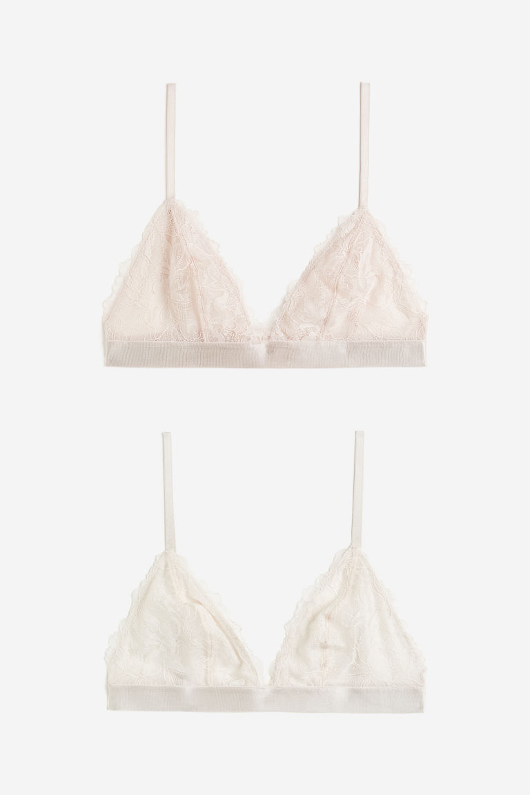 H & M - Set van 2 kanten soft-bh's zonder padding - Roze