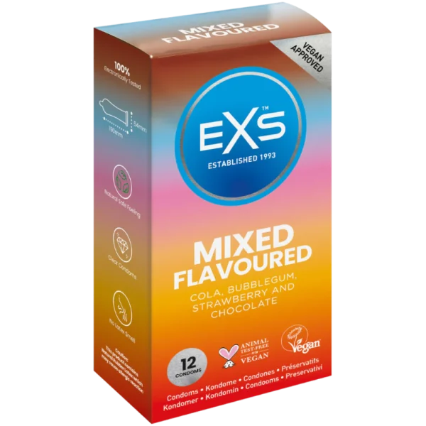 EXS Mixed Flavoured - Condooms In De Smaken Cola, Bubblegum, Aardbei En Chocolade 12 stuks