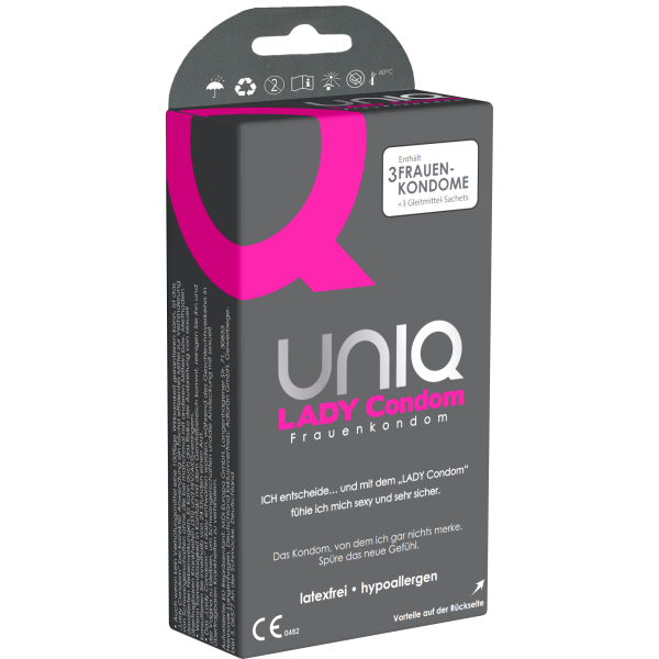 UNIQ Lady Condom - 3 Latexvrije Vrouwencondooms Met Kanten Gordel