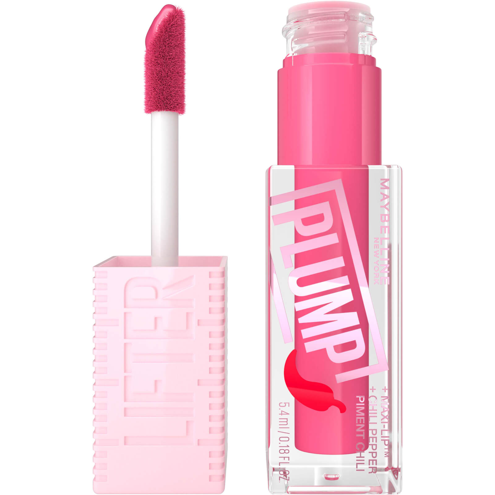 Maybelline Lifter Gloss Plumping Lipgloss Langhoudende Hydratatieformule met Hyaluronzuur en Chilipeper (Verschillende Tinten) - Pink Sting