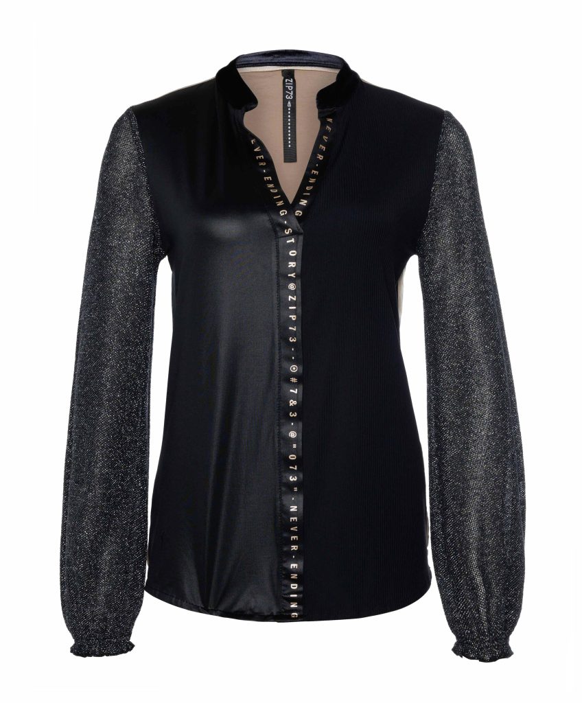 Zip73 Female Shirts En Tops Top Nvr Ending Glitter Mouw Zw/champagne W24/631/0