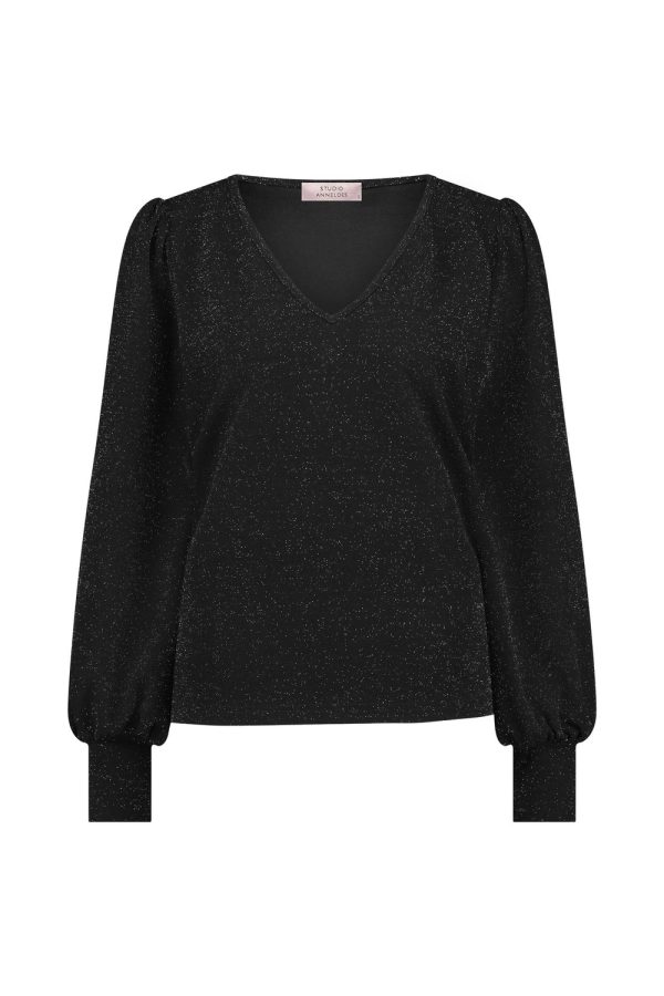 Studio Anneloes Sophie Sparkle Top 12039 T-shirt Lange Mouw 9000 Black