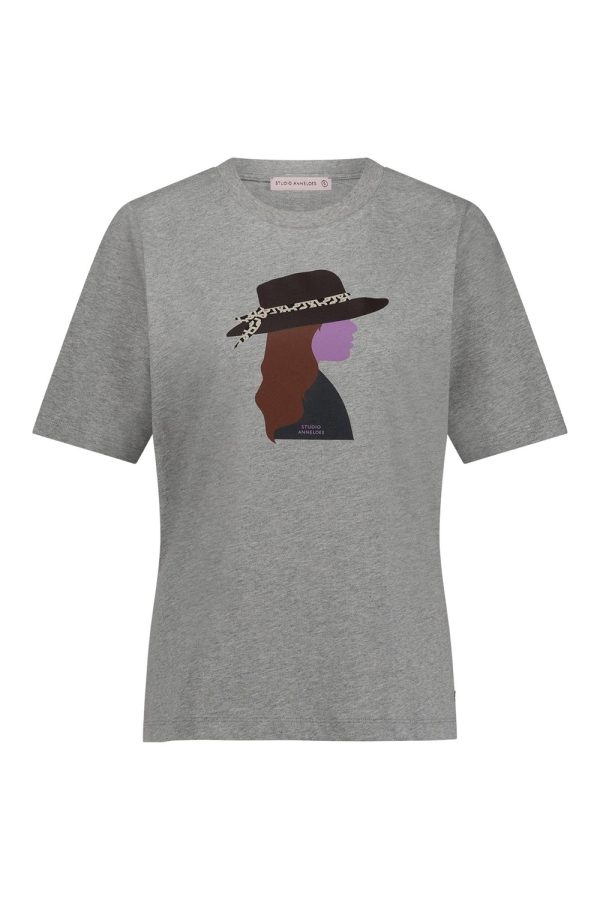 Studio Anneloes Klaasje Cowgirl Tshirt 12175 T-shirt Korte Mouw 9500 Grey Melange