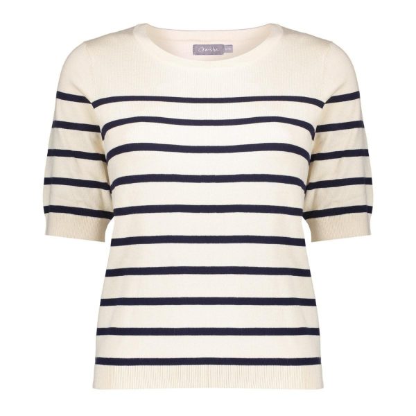 Geisha Pull Stripe Short Sleeves 54002-10 Trui Korte Mouw 10 Off-white/navy