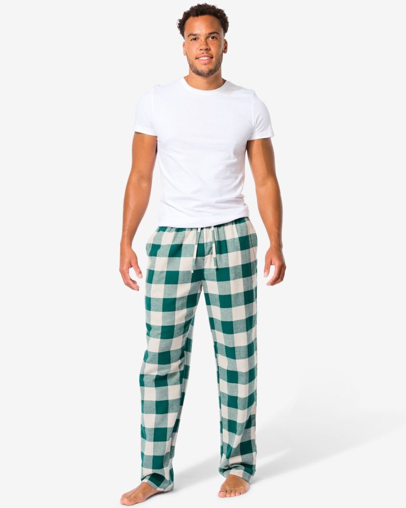 HEMA Heren Pyjamabroek Flanel Ruiten Donkergroen (donkergroen)