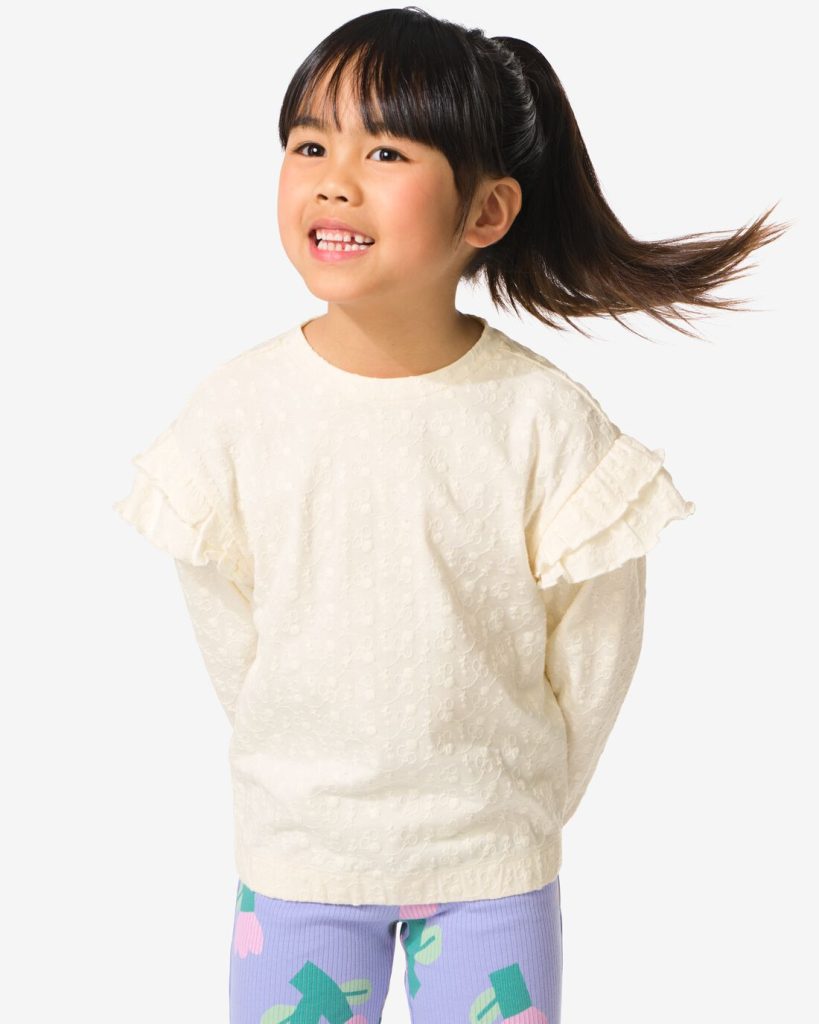 HEMA Kinder T-shirt Broderie Gebroken Wit (gebroken wit)