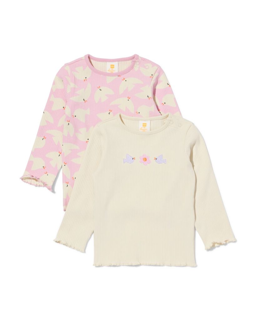 HEMA Baby T-shirt Rib Vogels - 2 Stuks Roze (roze)