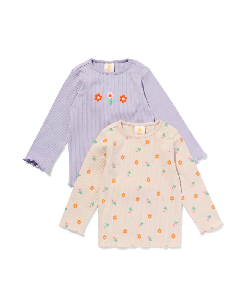 HEMA Baby T-shirt Rib Bloemen - 2 Stuks Paars (paars)