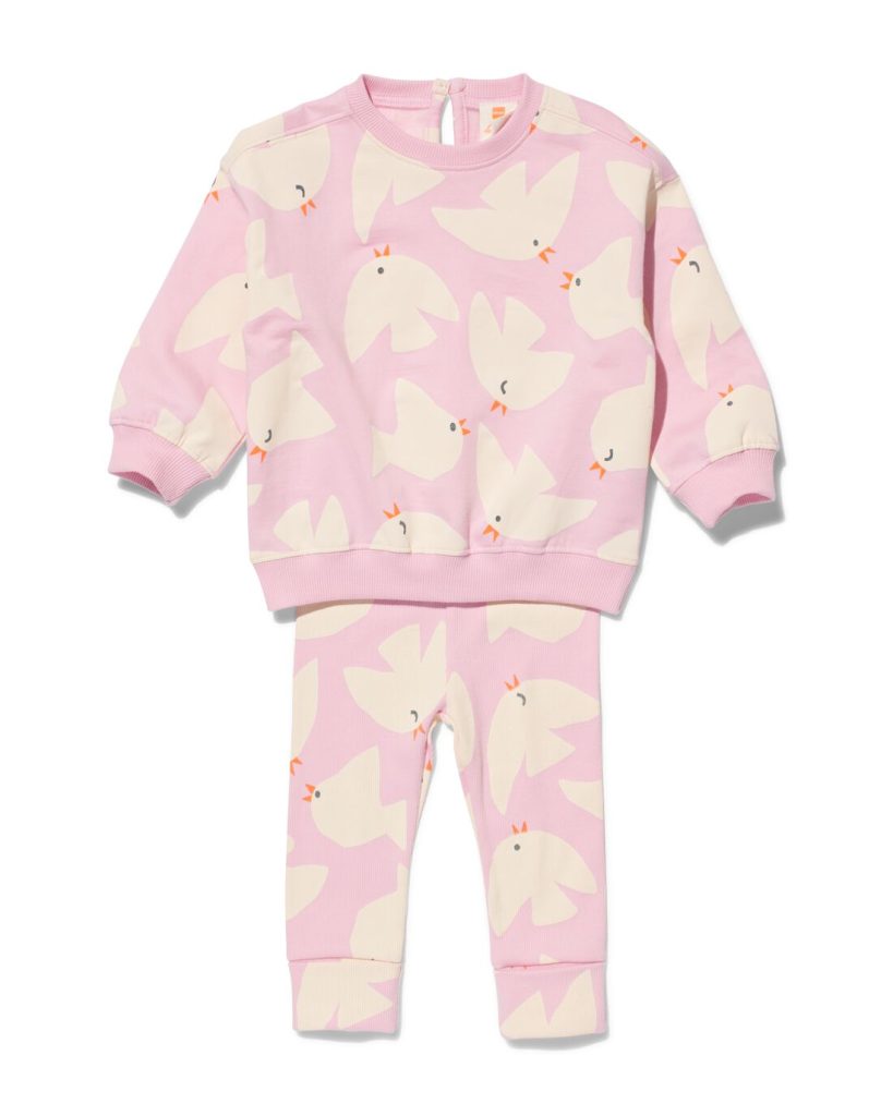 HEMA Baby Kleding Sweatset Vogels Roze (roze)