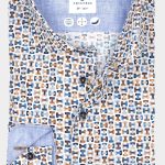 R2 Amsterdam Casual hemd lange mouw Multi Beige blue print 124.WSP.027/073