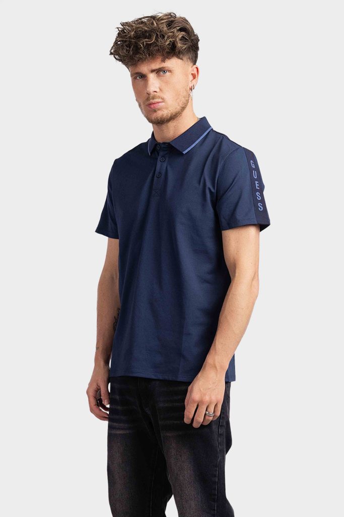 Guess Paul Pique Tape Polo Heren Donkerblauw - Maat L - Kleur: Blauw | Soccerfanshop