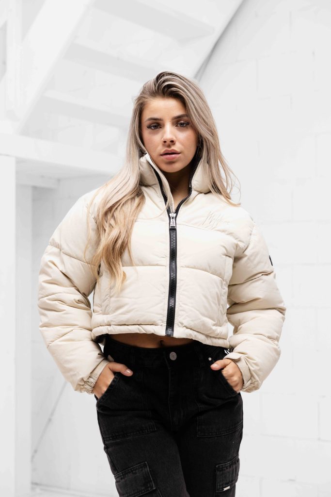 Malelions Signature Cropped Puffer Winterjas Dames Beige - Maat M - Kleur: Beige | Soccerfanshop