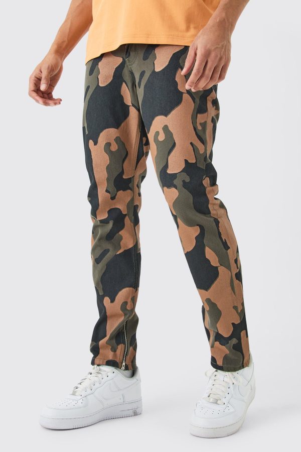 Onbewerkte Camouflage Print Slim Fit Jeans Met Zoom Rits