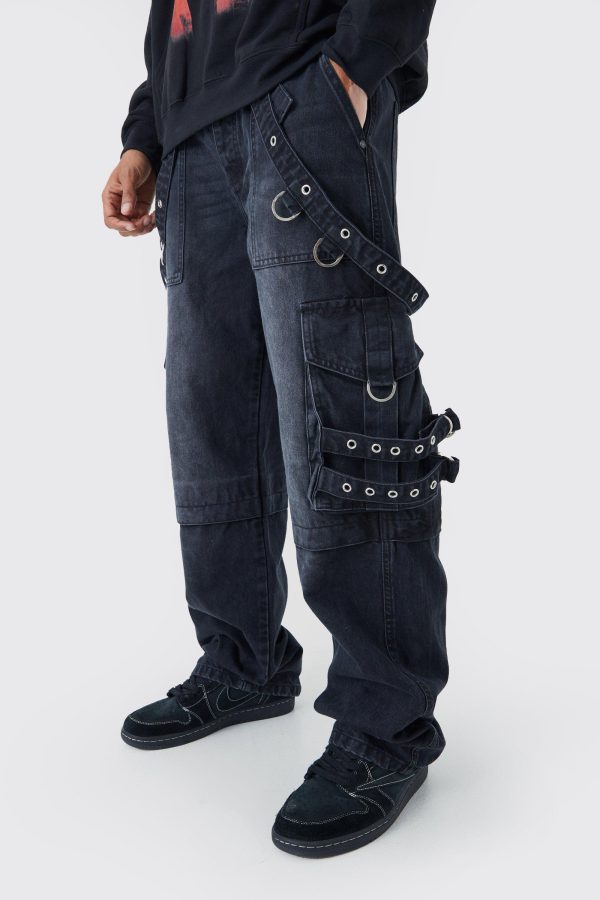 Onbewerkte Baggy Cargo Jeans In Zwart