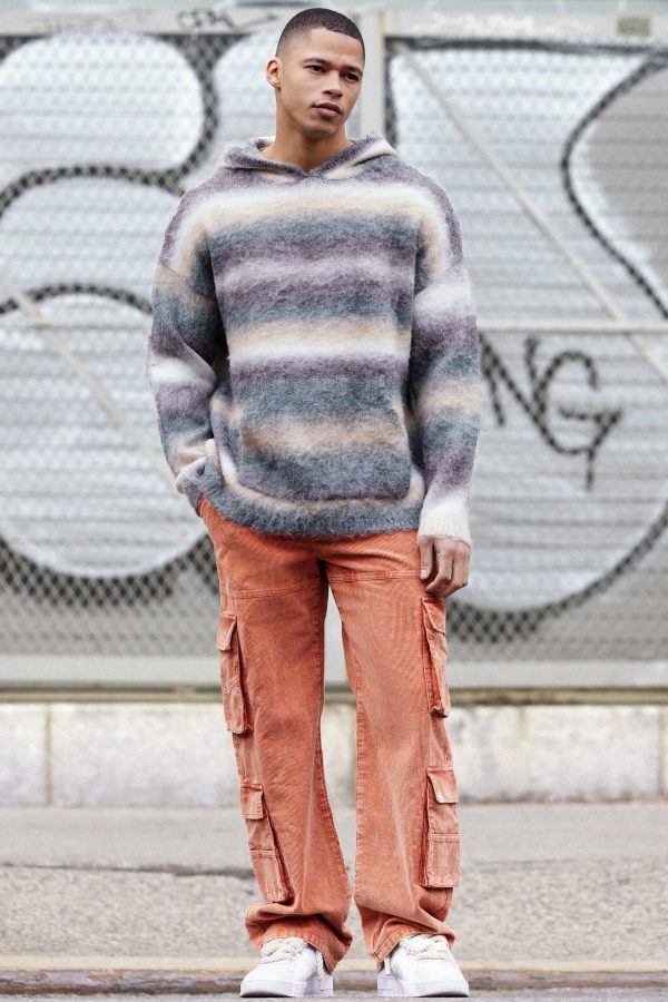 Baggy Acid Wash Gebleekte Corduroy Broek Met Zakken In Burnt Orange