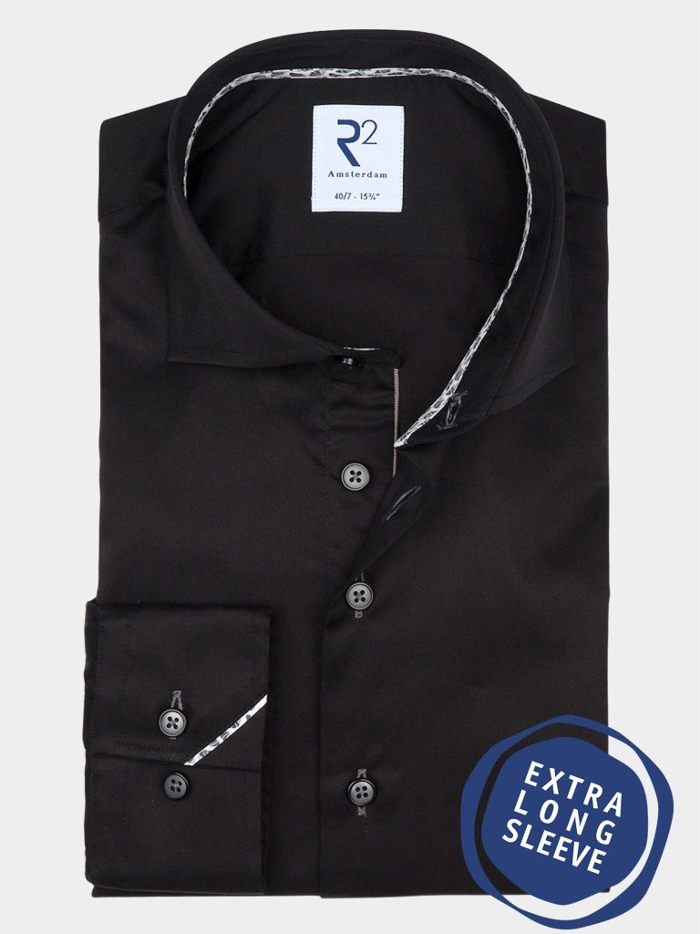 R2 Amsterdam Overhemd extra lange mouw Zwart NOS.TWILL.XLS.004/020