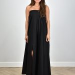 Rohe maxi jurk strapless zwart