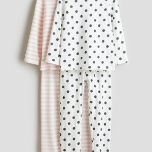 H & M - Set van 2 pyjama's van katoenen tricot - Wit