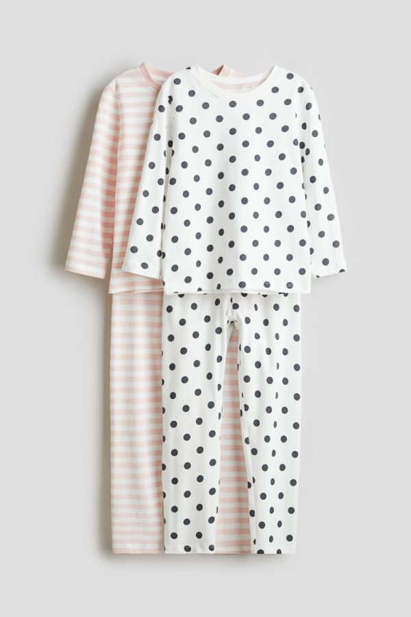 H & M - Set van 2 pyjama's van katoenen tricot - Wit