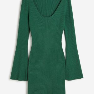 H & M - Ribgebreide jurk - Groen