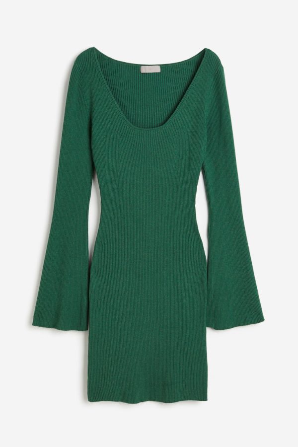 H & M - Ribgebreide jurk - Groen