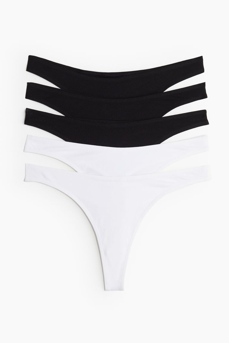 H & M - Set van 5 katoenen slips - Thong - Zwart