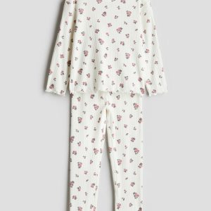 H & M - Pyjama van geribd katoen - Wit