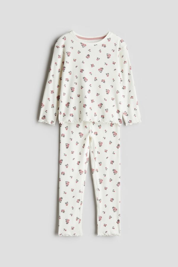 H & M - Pyjama van geribd katoen - Wit