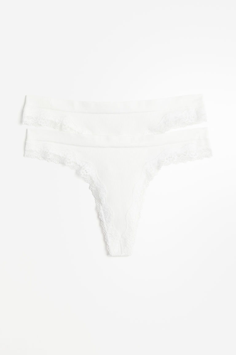 H & M - Set van 2 seamless slips met kant - Thong - Wit