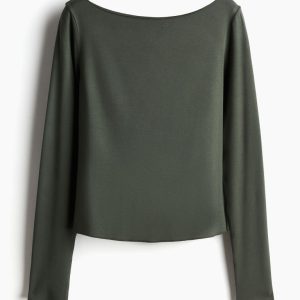 H & M - Top met boothals - Groen