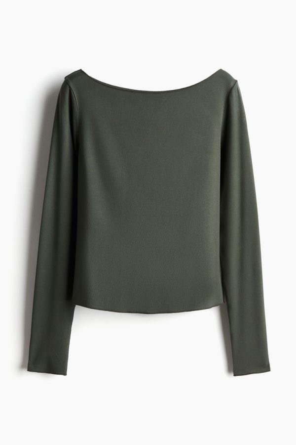 H & M - Top met boothals - Groen