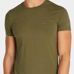 Tommy Hilfiger T-shirt korte mouw Groen Stretch Slim Fit Tee MW0MW10800/RBN