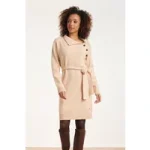 Smashed Lemon 24621 beige gebreide jurk met hoge hals