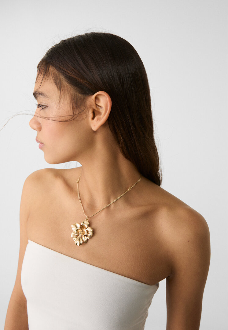 Stradivarius Ketting met bloemenbedel  Goud OS