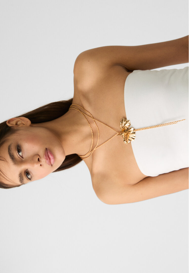 Stradivarius Lariat ketting met bloem  Goud OS