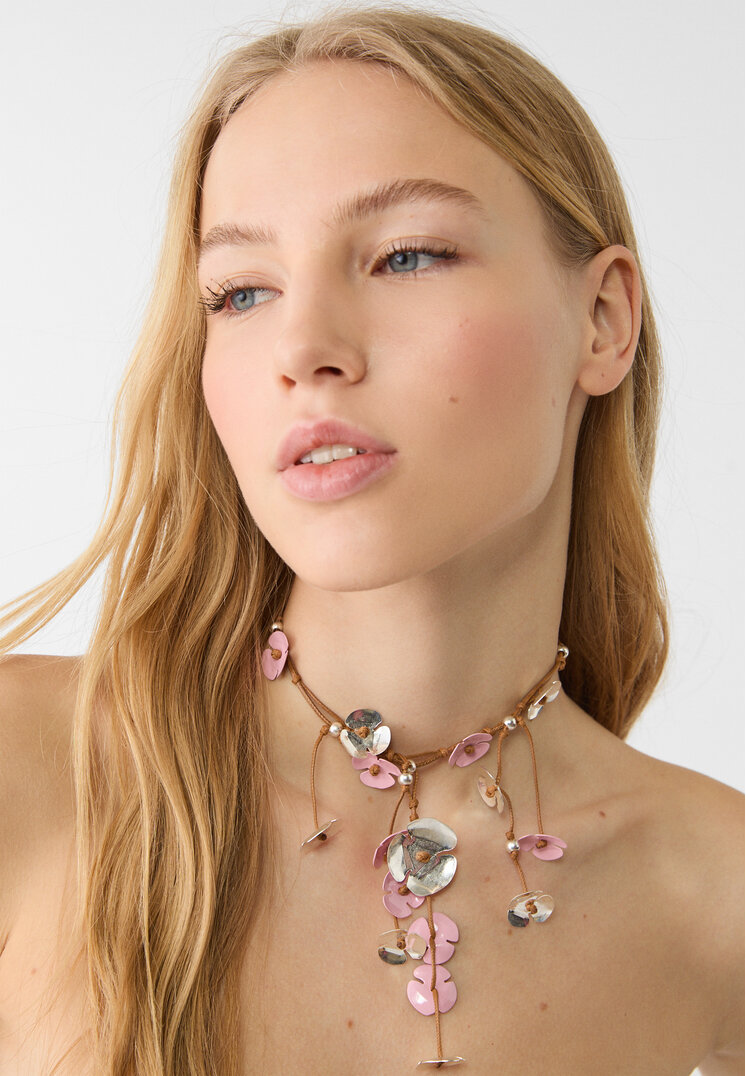 Stradivarius Waterval ketting met bloemen  Roze OS