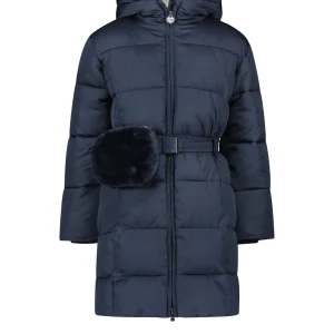 Le Chic Meisjes winterjas met riem en furry tas birdo navy