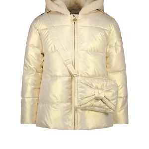 Le Chic Meisjes winterjas kort met strik en tas babs dreamy creamy