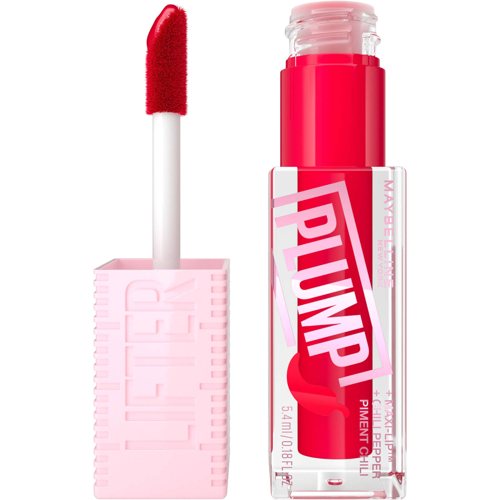 Maybelline Lifter Gloss Plumping Lipgloss Langhoudende Hydratatieformule met Hyaluronzuur en Chilipeper (Verschillende Tinten) - Red Flag