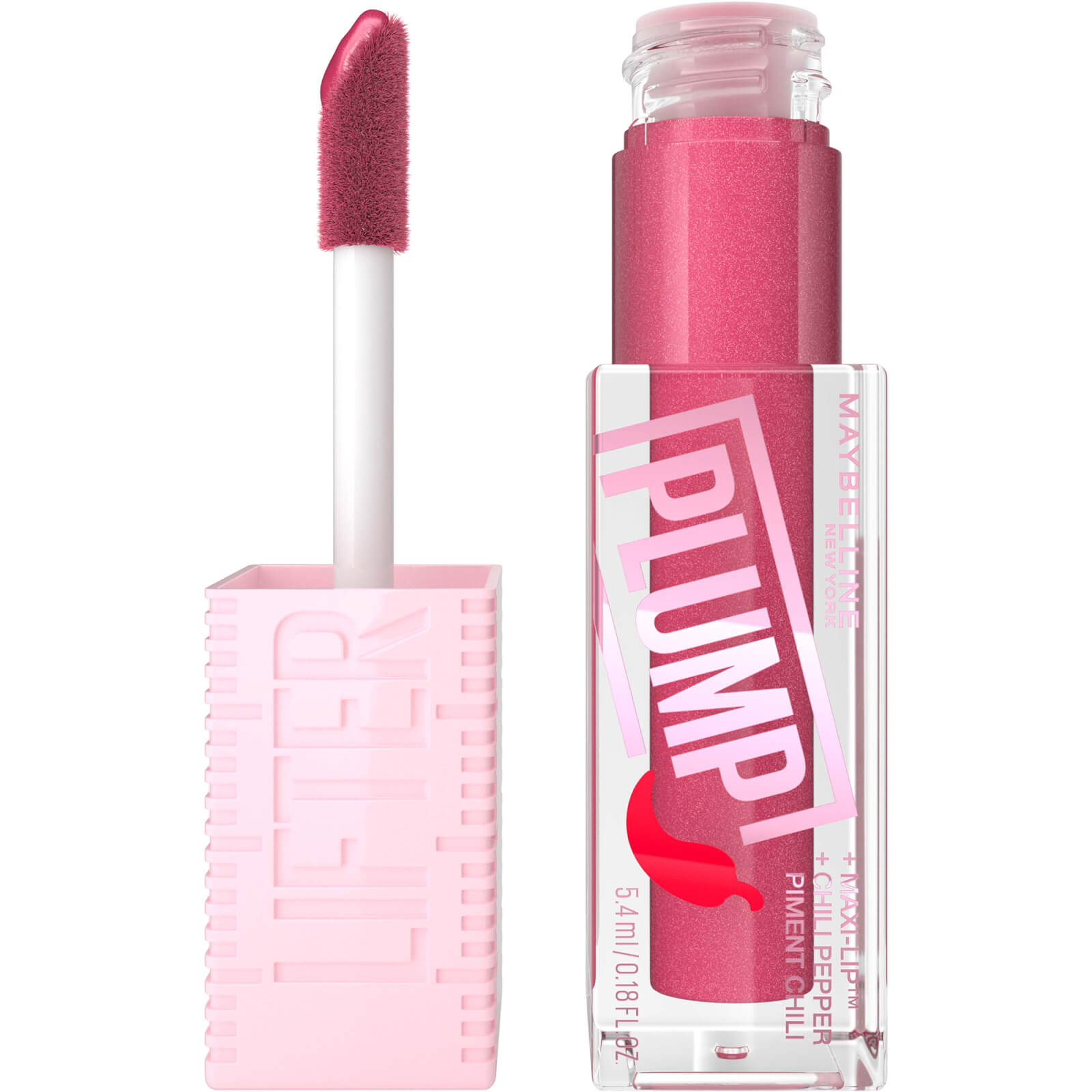 Maybelline Lifter Gloss Plumping Lipgloss Langhoudende Hydratatieformule met Hyaluronzuur en Chilipeper (Verschillende Tinten) - Mauve Bite