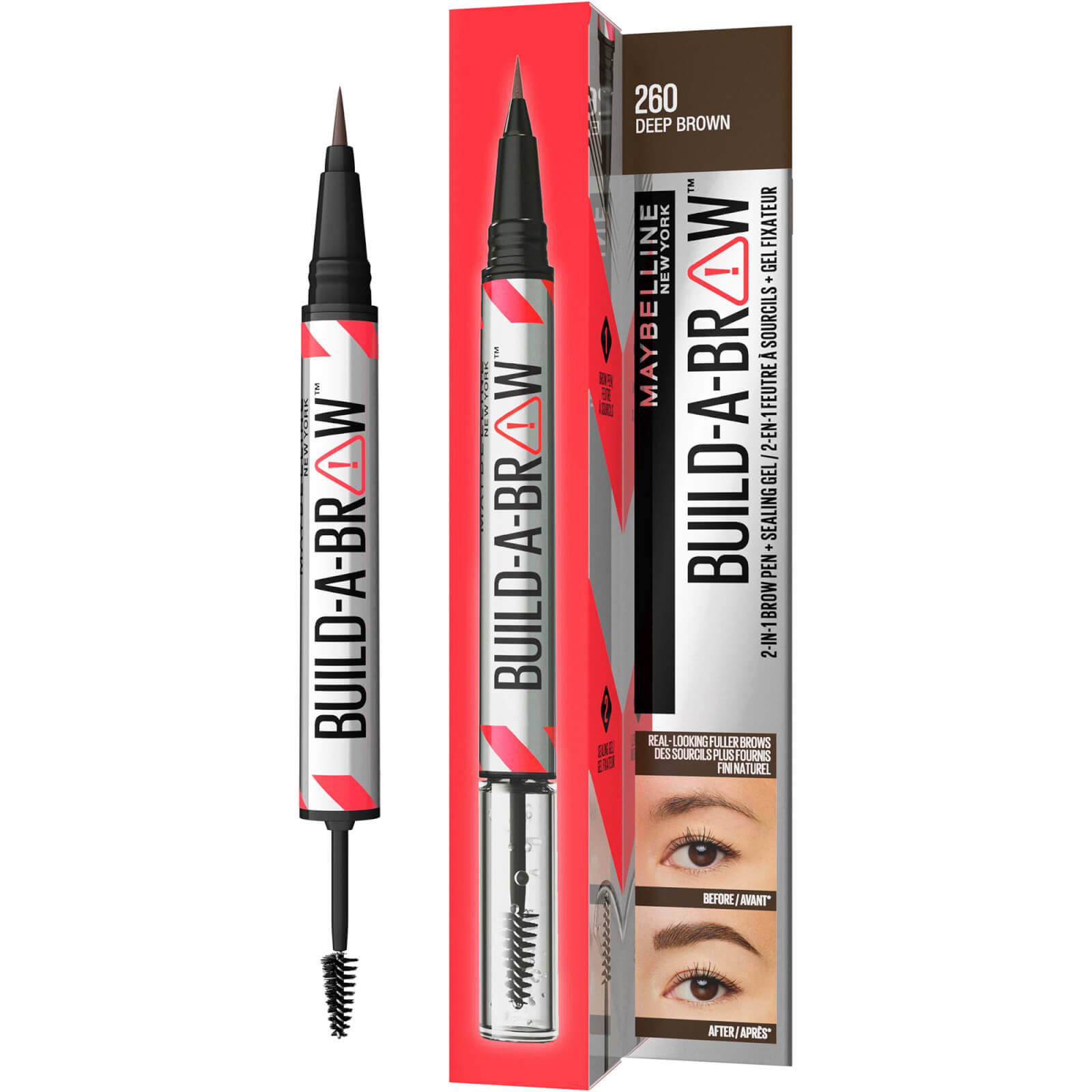 Maybelline Build-A-Brow 2 Easy Steps Eye Brow Pencil and Gel (Various Shades) - Deep Brown