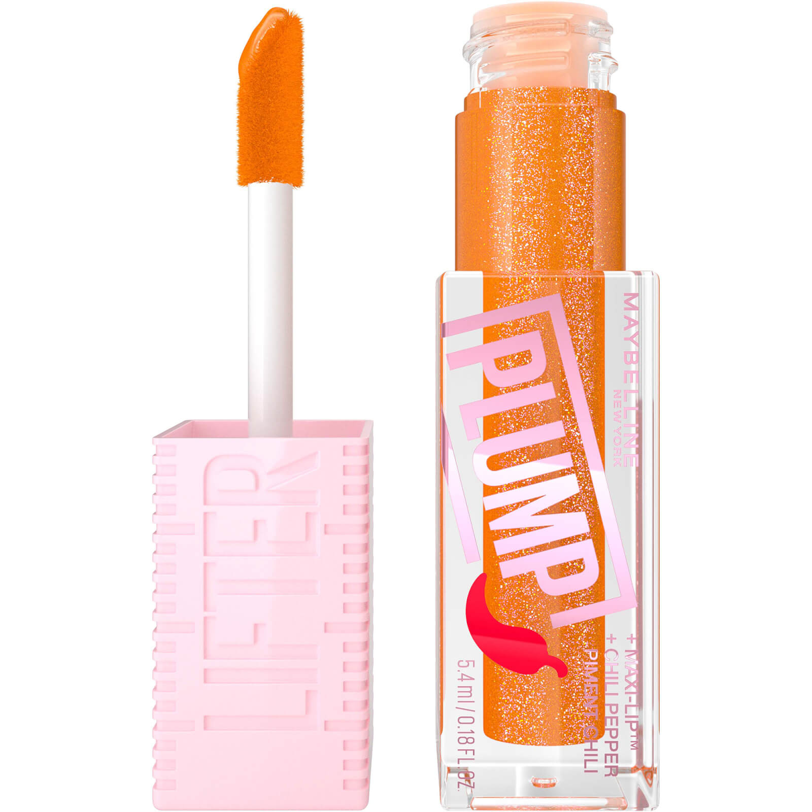 Maybelline Lifter Gloss Plumping Lipgloss Langhoudende Hydratatieformule met Hyaluronzuur en Chilipeper (Verschillende Tinten) - Hot Honey