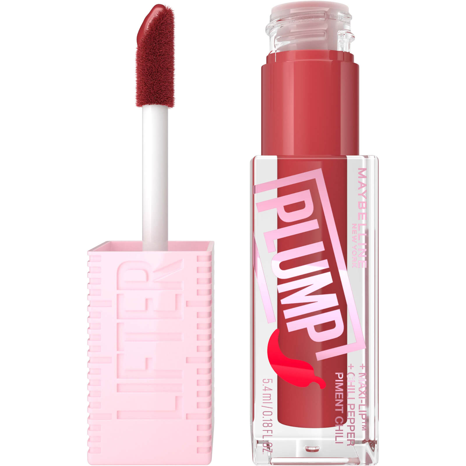 Maybelline Lifter Gloss Plumping Lipgloss Langhoudende Hydratatieformule met Hyaluronzuur en Chilipeper (Verschillende Tinten) - Hot Chilli